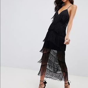 ASOS fringe mesh strappy maxi bodycon dress